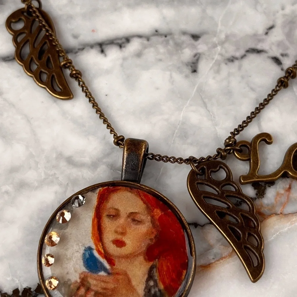 Handmade necklace with portrait and charms